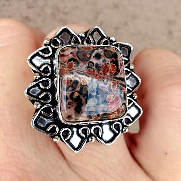 New Leopard Skin Jasper 925 Silver Ring. - Picture 8 of 16